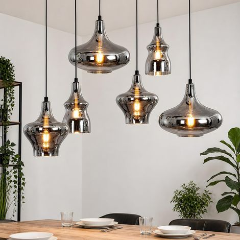 ZMH Suspension Vintage 6 Lumières E27 en Verre, Hauteur Réglable, Lustre pour Salle à Manger et Salon (1/5)
