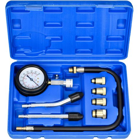 Cylinder Compression Tester, Compression Gauge for Petrol Engines, 0-20 bar & 0-300 psi with Spark Plug Tester and 4 Adapters M10 M12 M14 M18 (Blue) (1/5)