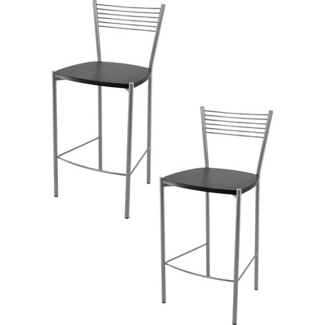 Tommychairs - Set 2 sgabelli alti modello Elegance per cucina e bar, struttura in acciaio verniciata colore alluminio e seduta in legno colore wengè (1/4)