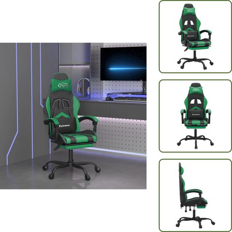 The Living Store Chaise de jeu avec repose-pied Noir et vert Similicuir - Chaise de jeu confort (1/5)