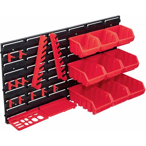 vidaXL Kit de bacs de stockage et panneaux muraux 34 pcs Rouge et noir (1/5)