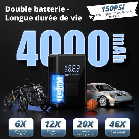 Mini compressore d'aria portatile senza fili da 4000 mAh per gonfiaggio pneumatici auto 150 PSI (10,3 bar) Gonfiaggio rapido Cilindro da 17 mm Tipo C Ricarica USB con tubo da 30 cm e borsa portaoggett (1/3)