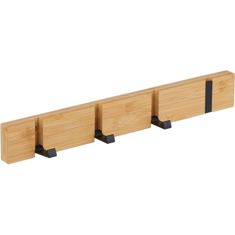 Perchero de pared con ganchos plegables de bambú
