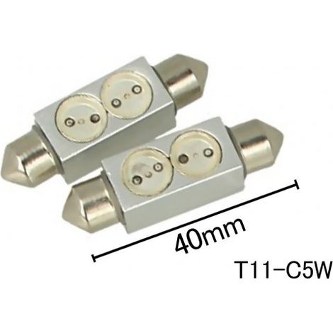 Coppia 2 Lampade Led T11 C5W Siluro 40mm Con 2 Power Led Colore Rosso 12V 2W