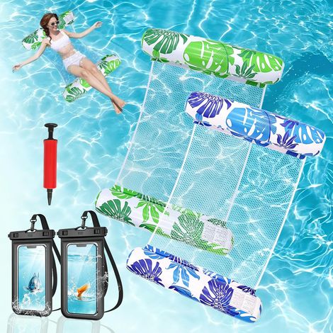 Bouee Piscine Adulte 2 Pièces, 4 in 1 Matelas Gonflable Piscine avec Filet, Hamac Flottant Piscine, Matelas Filet Piscines Bouée PVC Hamac de Piscines(130 x 70cm) (1/5)