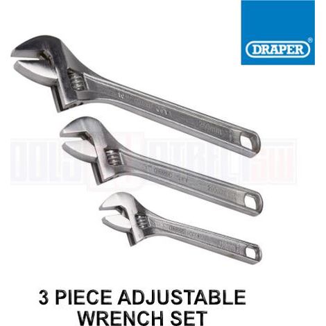 Draper 3-Piece Adjustable Wrench Set (150mm, 200mm, 250mm) - Model 70409 (1/2)