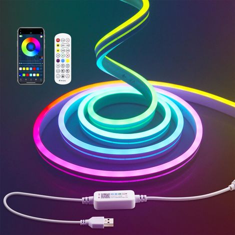 2m USB RGB Neon LED Strip Etanche LED Tuyau Réglable avec Télécommande et Application de Contrôle de Musique Synchronisation Néon pour Cuisine, Jardin, Jeux, Décoration Murale (1/5)