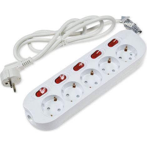 CHILITEC multiprise, 5 prises, commutables individuellement, câble de 1,5 m, blanc
