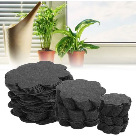 Packung mit 150 blütenförmigen Drainagematten für Blumentöpfe, atmungsaktive und wasserdurchlässige Matten für Bonsai-Töpfe, 5 cm, 7,5 cm, 10 cm, schwarz.