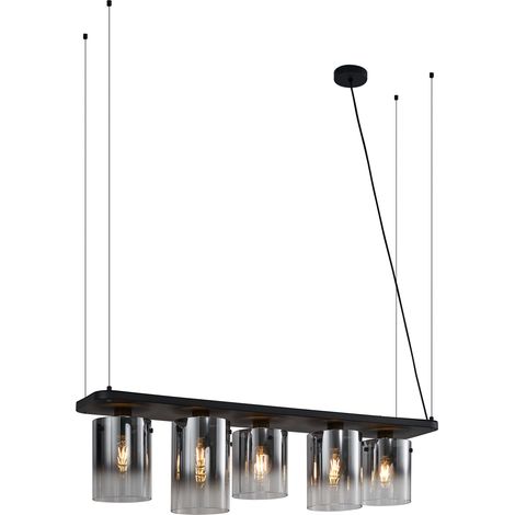 QAZQA Moderno Lámpara colgante moderna negra con cristal ahumado de 5 luces - Hybrid Acero /Vidrio Rectangular Adecuado para LED Max. 5 x 15 Watt