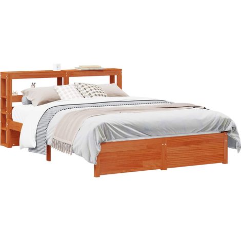 Bed Frame with Headboard with Storage Wax Brown Solid Pine Wood vidaXL (1/5)