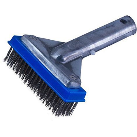 Brosse de nettoyage de piscine de 12,5 cm, poils en acier inoxydable, manche en alliage d'aluminium, idéale pour les sols carrelés et les escaliers. (1/5)