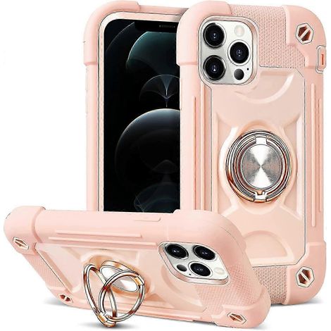 Kompatibel mit iPhone 12 Pro Max. Schützende Silikonhülle mit integriertem Ring und Ständer, verstärkt durch einen Polycarbonat-Rahmen. Stoßfeste 3-in-1-Hülle, geeignet für Damen und Herren. (1/4)
