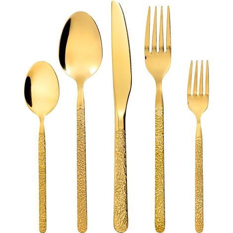 Set de couverts service 6 personnes 30 pièces, Couvert de table en acier inox, Ménagère avec cuillère couteau et fourchette, Design gravé (1/5)