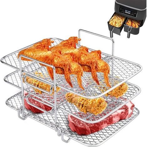 Air fryer rack, 3-layer stainless steel air fryer rack, removable air fryer rack, removable shelf for baking, cooking and dehydrating (1/4)