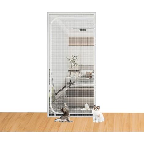 Moustiquaire de porte pour chat, pour balcon, moustiquaire en maille résistante aux animaux domestiques, barrière de sécurité,130x220cm,Blanc (1/5)