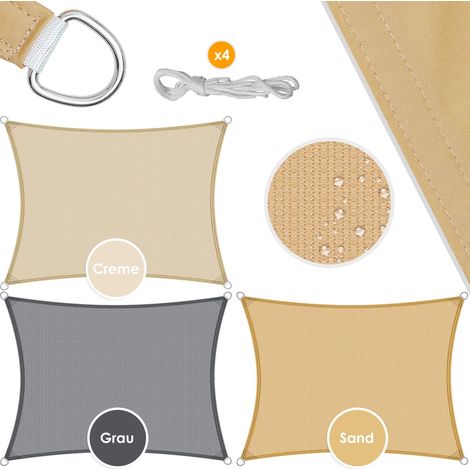 KESSER® parasol protección solar protección contra el viento  tejido HDPE  repelente al agua y al viento  5 pliegues cosidos en cruz sombra robusta y estable  rectángulo / gris / 2x4m