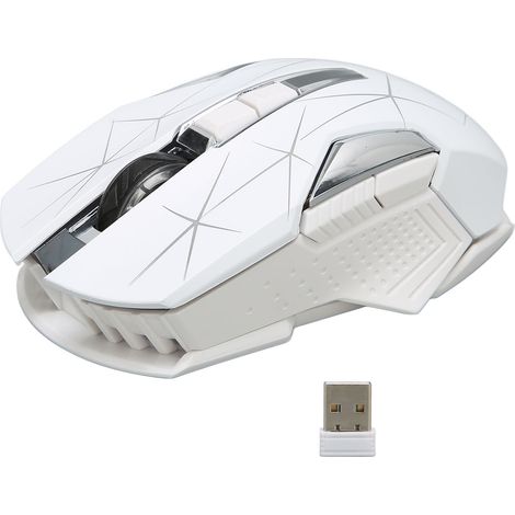 Souris sans fil 2,4 GHz, design ergonomique, 3 DPI, molette antidérapante, rechargeable par USB, pour PC et ordinateur portable, blanche.