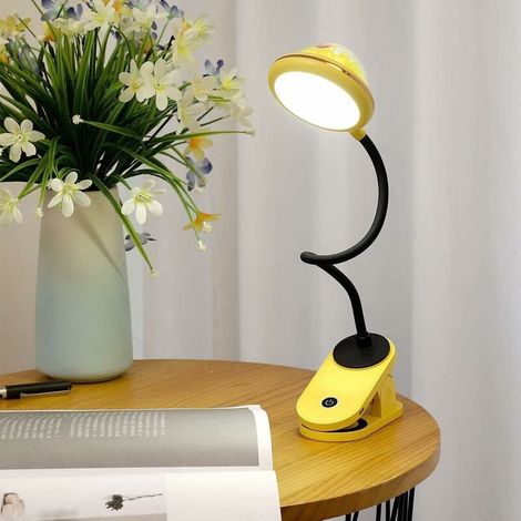 Kinder-Schreibtischlampe mit Klemme, gelbe Sternen-Schreibtischlampe, wiederaufladbare LED-Leselampe mit USB-Anschluss und Sternenprojektion, dimmbare, berührungsempfindliche Schwanenhals-Nachttischla (1/5)