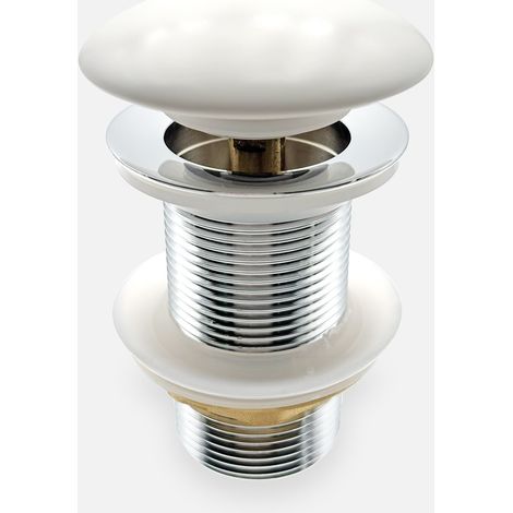 Bonde de lavabo/vasque pop-up blanc mat raccord standad G1 1/4" en laiton chromé collection salle de bain LITO (1/5)