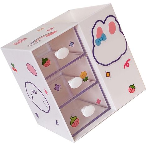 Porte-palette beige au joli motif de dessin animé, en plastique élégant, avec porte-stylo, porte-étiquettes et rangement pour fournitures de bureau. Idéal pour étudier ou pour une chambre d'étudiant. (1/5)