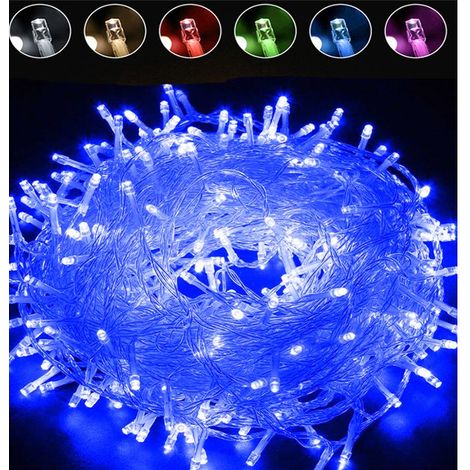 1 Guirlande lumineuse, 20m, 200 LEDs bleu, 8 modes, IP65, pour jardin, terrasse, fête