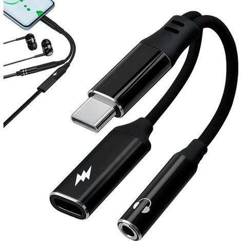 Adaptateur USB C vers Jack 3,5 mm avec Charge Rapide PD 60W, Convertisseur Type C Audio HiFi DAC 2 en 1 pour Écoute & Charge, Compatible avec Samsung S24/S23 iPhone 17/16/15 Huawei, Xiaomi, Pixel (1/5)