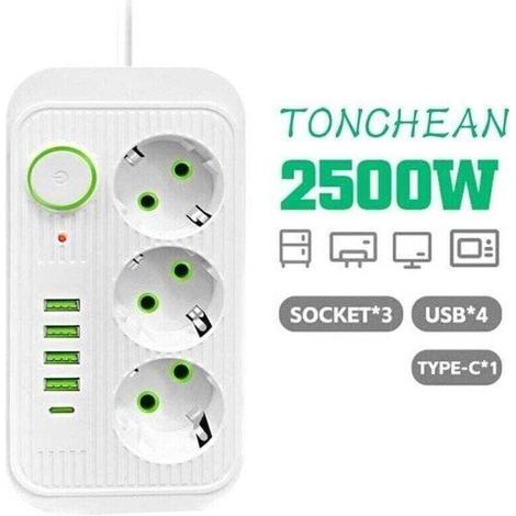Multiprise Murale 3 Prises et 4 USB avec 1 USB C, Electrique 8 en 1, Multiprise Secteur pour la Maison Le Bureau Blanc (1/4)