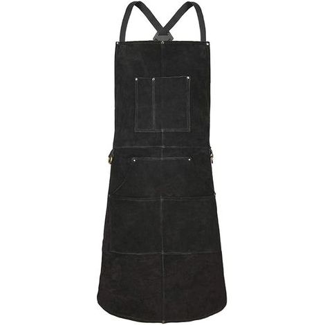 Tablier de Soudure, Tablier de Travail en Cuir de Vachette avec 6 Poches, résistant à la chaleur et ignifuge, Bretelles Réglables de ,Noir (1/5)