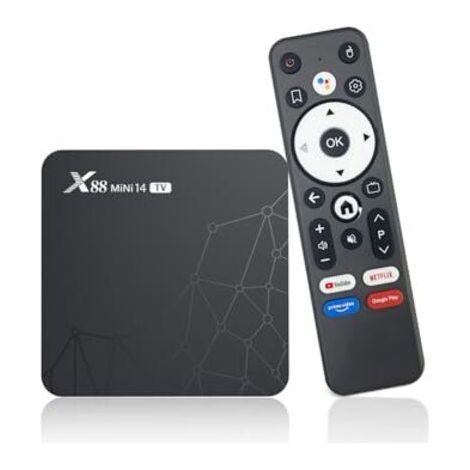 Box TV Android 14,2 Go RAM 16 Go ROM TV Box 4K HDR10 RK3518 Quad-Core, Ethernet 100 Mbit/s, Wi-Fi 6/Bluetooth 5.2, commande vocale en espagnol