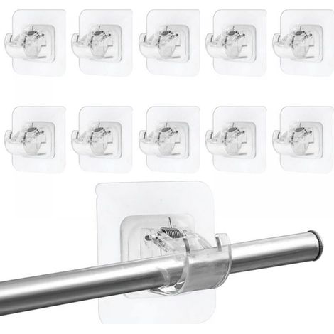 Lot de 10 supports de tringle à rideaux sans perçage, transparents et auto-adhésifs (tringle non incluse) (1/5)