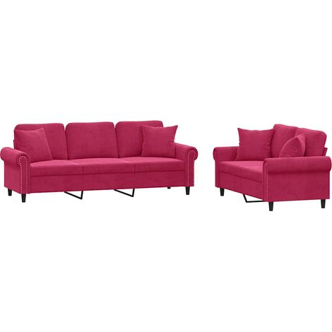 Maison Exclusive - Set di Divani 2 pz con Cuscini Rosso Vino in Velluto