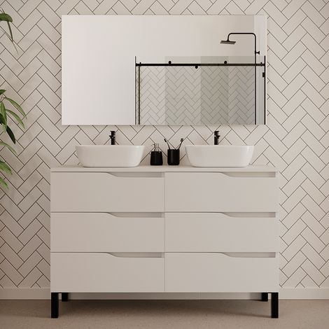 Meuble de salle de bain 140cm avec plateau et deux vasques à poser zeus - 6 tiroirs - blanc - MATA (1/5)