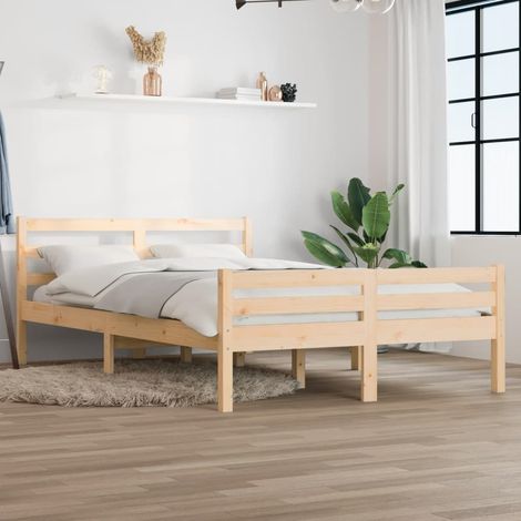 Lit double pour adulte Cadre de lit - Bois massif 150x200 cm Très grand BV514721 - BonneVie (1/5)