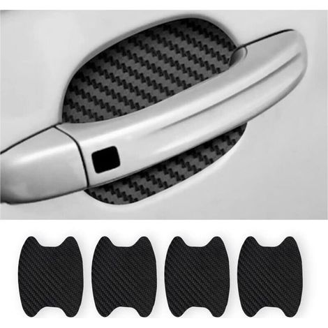 CSPARKV 4PCS Autocollants Voiture Extérieur, Film de Protection Universel en Fibre de Carbone Anti-Rayures pour Poigné Porte Voiture, Convient à la Plupart des Poignés Porte Voiture (Noir) (1/4)