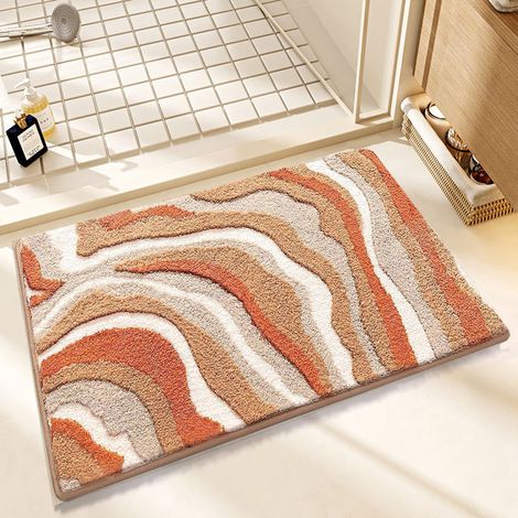 Tapis de salle de bain en microfibre ultra-fine, absorbant, doux et moelleux, idéal pour la décoration de salle de bain style plage, antidérapant, vert plage -- 50x100cm [fond en plastique imitation c