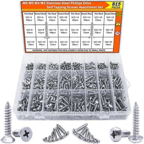 Kits de 815 vis à bois en acier inoxydable 304, ensembles de vis autotaraudeuses (1/5)