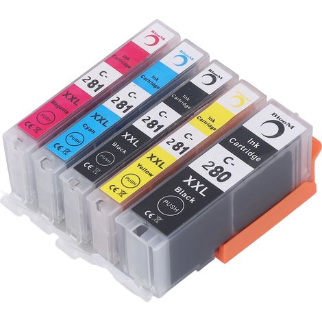 Cartouches d'encre 280/281 à impression fluide, pack combiné de remplacement pour imprimantes PIXMA TS702 et TR7520 (5 couleurs : noir, noir, cyan, jaune). (1/5)