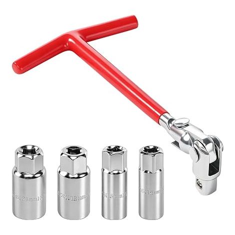 Spark Plug Socket, Spark Plug Wrenches 14mm 16mm 18mm 21mm T-Handle Sockets for Cars, Motorcycles, Lawnmowers (Red) (1/5)