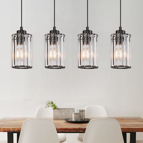GBLY Suspension  - Lampe suspendue noire moderne Lampe de table à manger Salon Chambre à coucher 4flammes E27 suspension design Lampe pendante Cristal (sans ampoule)