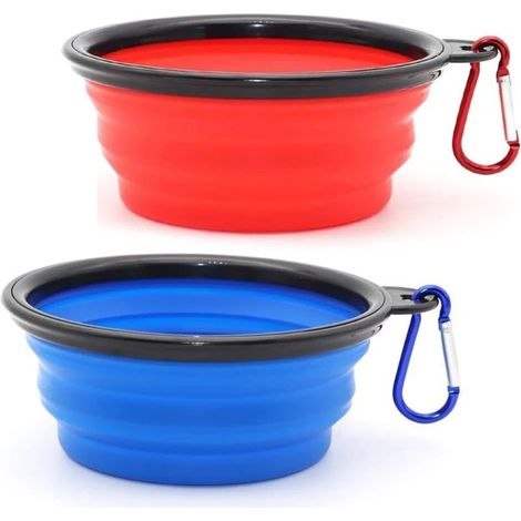 2 Pieces (350ml, Blue and Red) Portable Dog Bowl Collapsible Dog Bowl, Travel Dog Bowls and Cat Bowls (1/3)