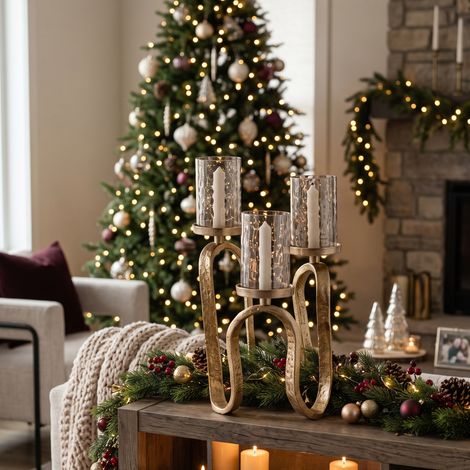 Candelabro artigianale dorato in alluminio per decorazioni natalizie (1/4)