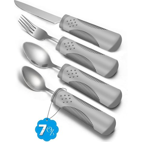 Couverts adaptatifs (ensemble de cuisine 4 pièces) lesté 200 g – Ustensiles pour patients atteints de Parkinson, tremblements de main, arthrite et personnes âgées – Ustensiles de manger pour (1/5)