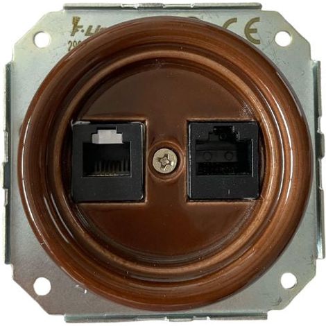 Prise RJ11-RJ45 encastrée en porcelaine brune
