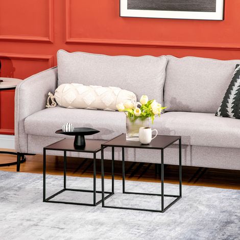 tavolo soggiorno set 2 quadrati acciaio nero OKMYHOME (1/5)