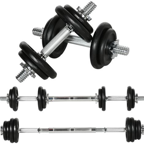 Set de mancuernas y barra 2 en 1 regulable de 20 kg en hierro negro (1/5)