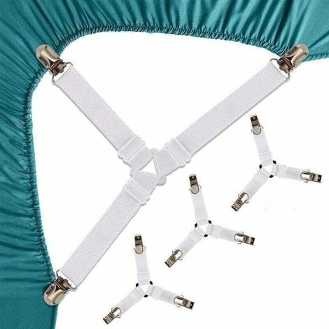 4 Pièces Sangles pour Draps de Lit Attache Drap Housse Triangle Attache, XU,Matelas élastique Tendeur de Draps Réglable Bretelles Sangle pour Matelas,Blanc - KZQ (1/4)