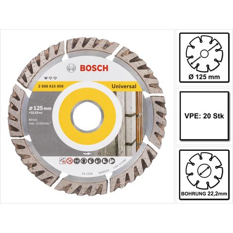 Bosch Standard for Universal Disques à tronçonner diamantés 125 x 22,23 mm 20 pces ( 20x 2608615060 ) pour béton, acier-béton, brique, calcaire et sable-pierre
