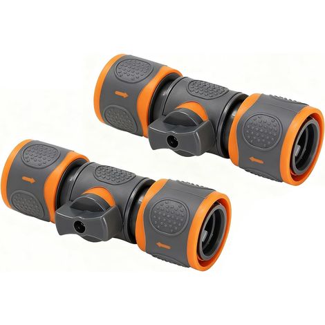 Lot de 2 Raccords pour Tuyau d'Arrosage, Double Embout Compatible Gardena avec Valve de Contrôle, Connecteur de Tuyau avec Stop-Eau pour Extension de Tuyau (1/5)