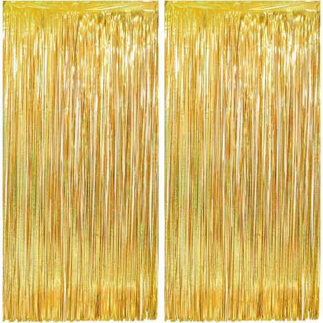 2 Pièces Rideau Métallique Doré, Rideau Anniversaire Doré Rideaux à Franges en Aluminium Or Porte Fenêtre, Toile de Fond pour le Nouvel An, Decoration Anniversaire, Decoration Mariage, Noël (1/4)
